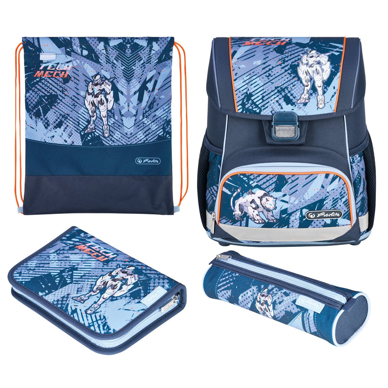 Herlitz Loop Plus Techmech Set Of Backpack School Child Poliéster Blue Orange