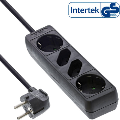 Inline Power Strip 4 Sockets 2X Type F + 2X Euro Black 1.5M — image 1