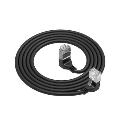 Black 3 Meters U FTP CAT.6A Lszh Slimline Patch Cable With RJ45 Connectors 90° Angled Down To 90° Angled Up — image 1
