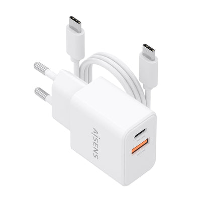 Aisens Charger GaN 20W With USB Cable -c 1M, 1x USB-C PD 3.0, 1x USB-A QC3.0, White — image 1