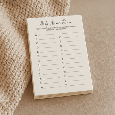 Baby Shower Game Cards - Baby Name Race