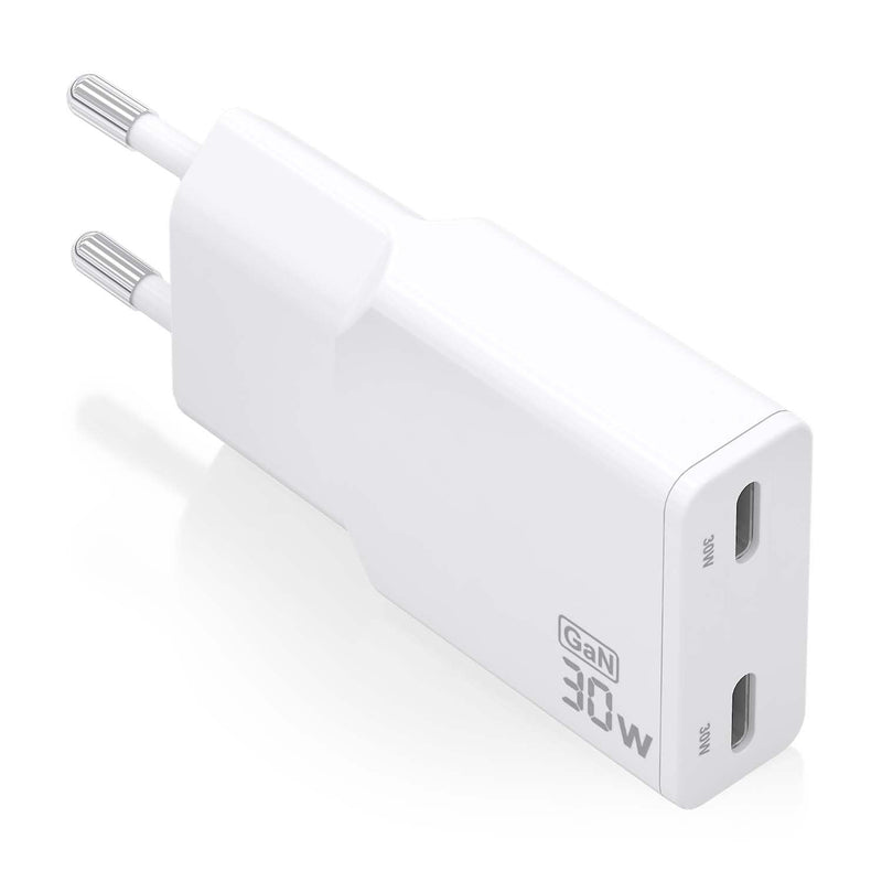 Aisens Charger GaN Ultra Slim 30W, 2x USB-C PD 3.0 QC4.0, White