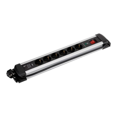 Base Múltiple, 6 Sockets Schuko 2P + T, 2 USB a + C, 16A 250V~,1,5M Cable C/Switch And Prot.sobretensiones, Al — image 1