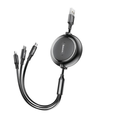 Baseus Data Cable 3 In 1 Retrattile Micro Usb, Lightning, Type-c 3.5A 1.2MT Golden Loop Black CAMLT-JH01 — image 1