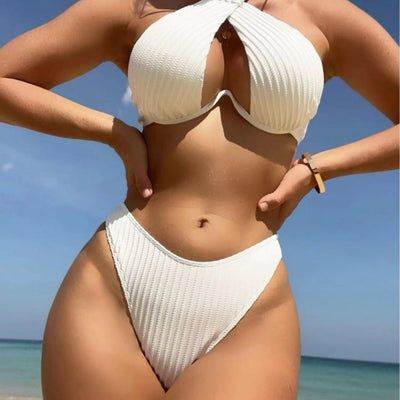 Sheer Mesh Two-piece Swimsuit With A Fitted Top
