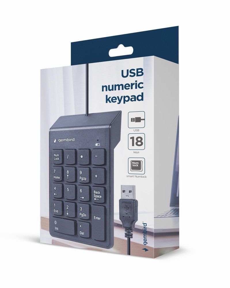 Gembird KPD-U-03 USB Keyboard Numerico USB Black Slim 18 Keys