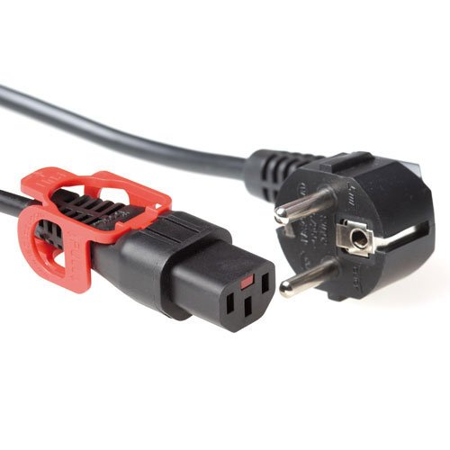Powercord Schuko Cee 7 Male (angled) - C13 IEC Lock + Black 2M, EL332S
