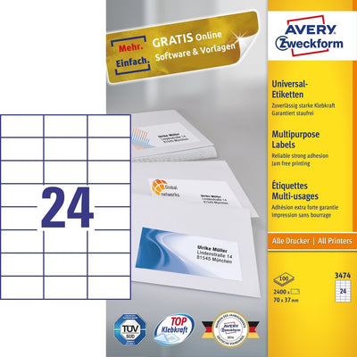 Avery 3474 Label Self-adhesive Rectángulo Permanente White 2400 Pieces — image 1