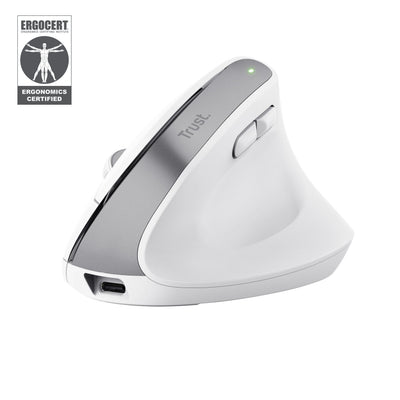 Trust Mouse Ergonómico Wireless Bluetooth Bayo + Battery Rechargeable Up To 2400 DPI White — image 1