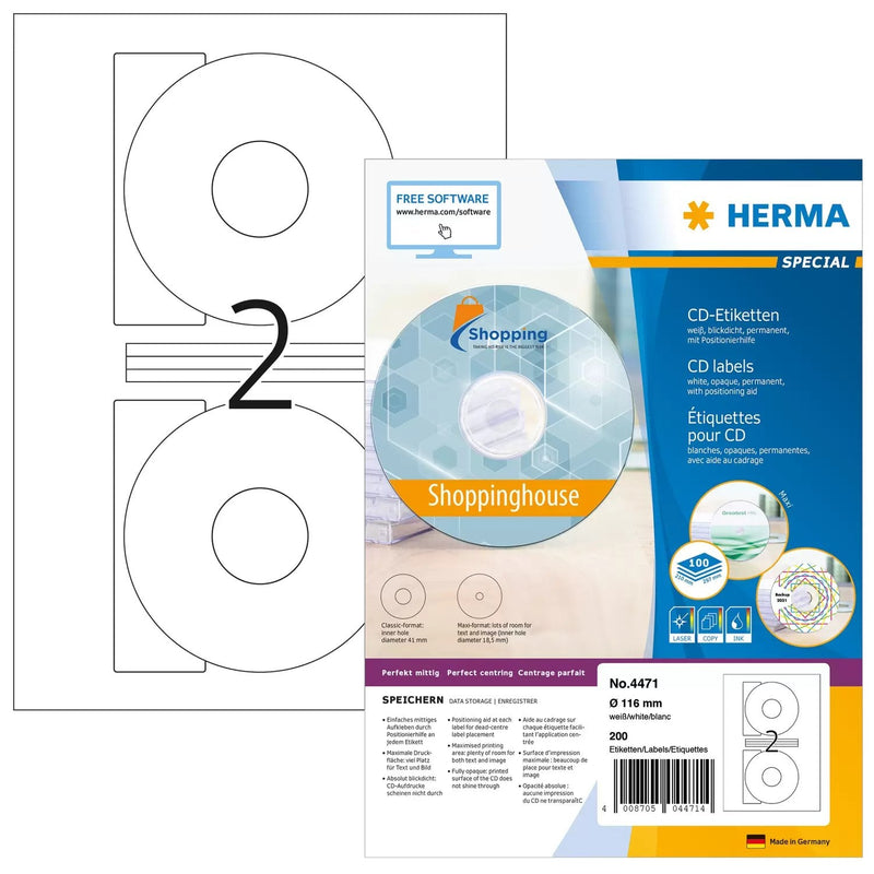 Herma 4471 Label Self-adhesive Círculo Permanente White 200 Pieces