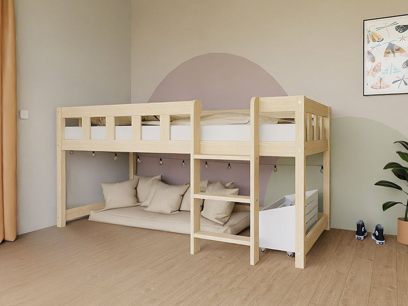 PLOTTY Low Loft Bed with Ladder – 90x200 cm