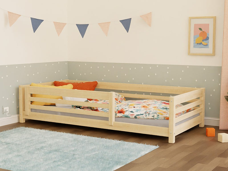 TULY Low Wooden Bed with Safety Rail – 120–140 cm Wide