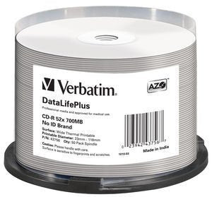Verbatim Cd-r 80 / 700MB 52X White Wide Thermal Printable 50 Drives
