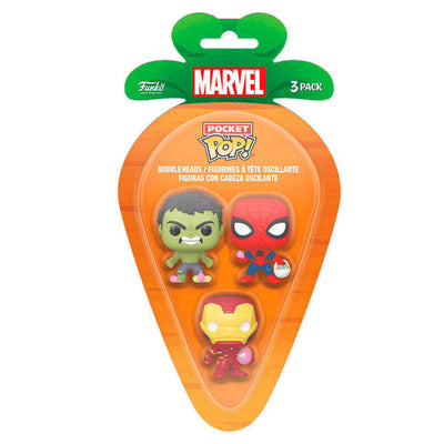 Blister 3 Figuras Carrot Pocket Pop Marvel Spiderman Hulk Iron Man — image 1