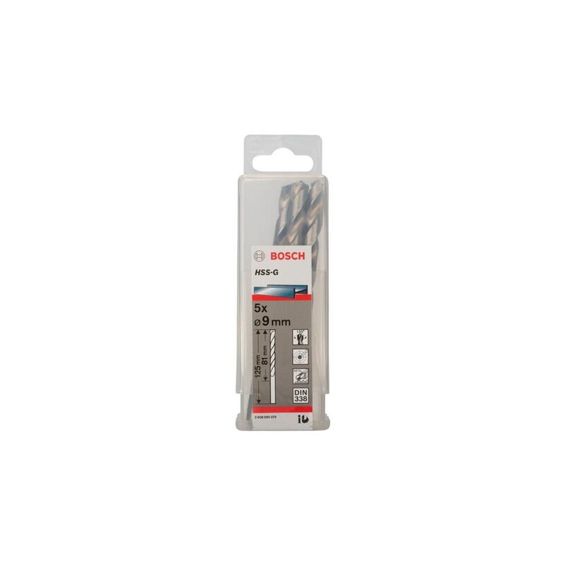 Bosch Drill Bit Professional Metal Hss-g, Ø 9MM 5 Pieces Length Útil 81MM 2608595075