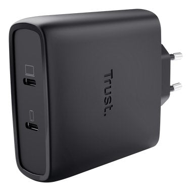 Trust Charger Wall/Travel 2x USB-C 100W Maxo Black Wall Charger GaN 100W/ 2x USB Type-c /Includes USB Cable Ty