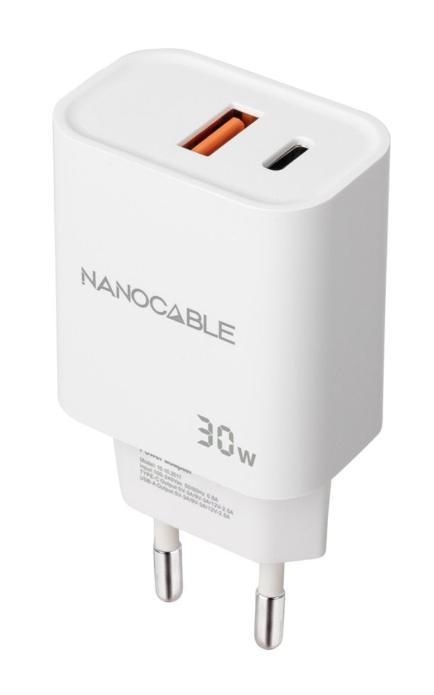 Charger USB-C/Pd + USB-A/Qc 30W White