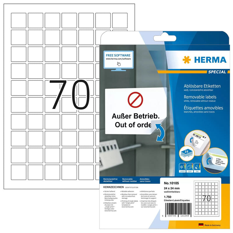 Herma Label . A4 White 24 X 24MM Square Desmontable 1750 Horas