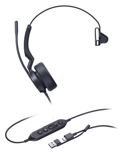 Yealink Headphones UH44 Mono, Black Version Teams, Port USB-C And Usb-a, Light Ocupado 1308188 — image 1