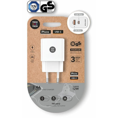 Tech One Tech Wall Charger TEC2412 1x USB Type-c 1x USB 12W White — image 1