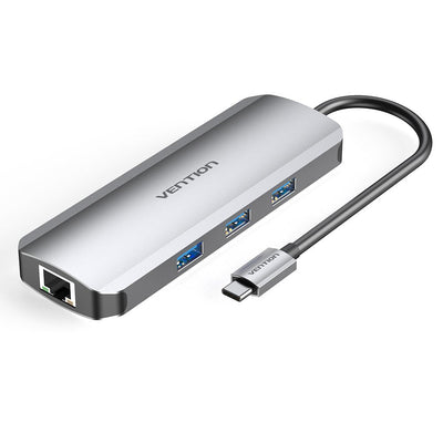 Vention Docking USB Type-c Tokhb 1x HDMI 3x USB 1x USB Type-c Pd 1x RJ45 1XLECTOR Cards SD And microSD Grey — image 1