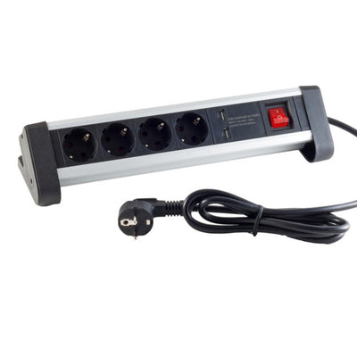 Power Strip Desk 4 Sockets + 2 USB Función Charging Aluminium Black — image 1