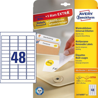 Avery Zweckform Labels L4736REV-25 White 45,7 X 21,2MM - 1.440 Units — image 1