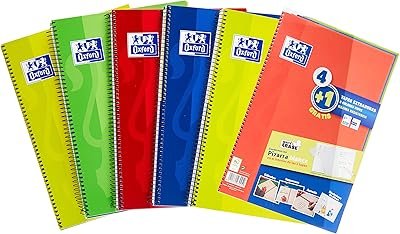 Oxford Notebook Espiral Write&erase 80 Hojas 4X4 With Margen Covers Extraduras Folio Colours Vivos -pack 4 + 1