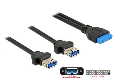 Delock 85244 Base Conexiones USB Cable 3.0 Female 19 Contactos 2,00MM 2 X USB 3.0 Tipo-a Female Installation P — image 1