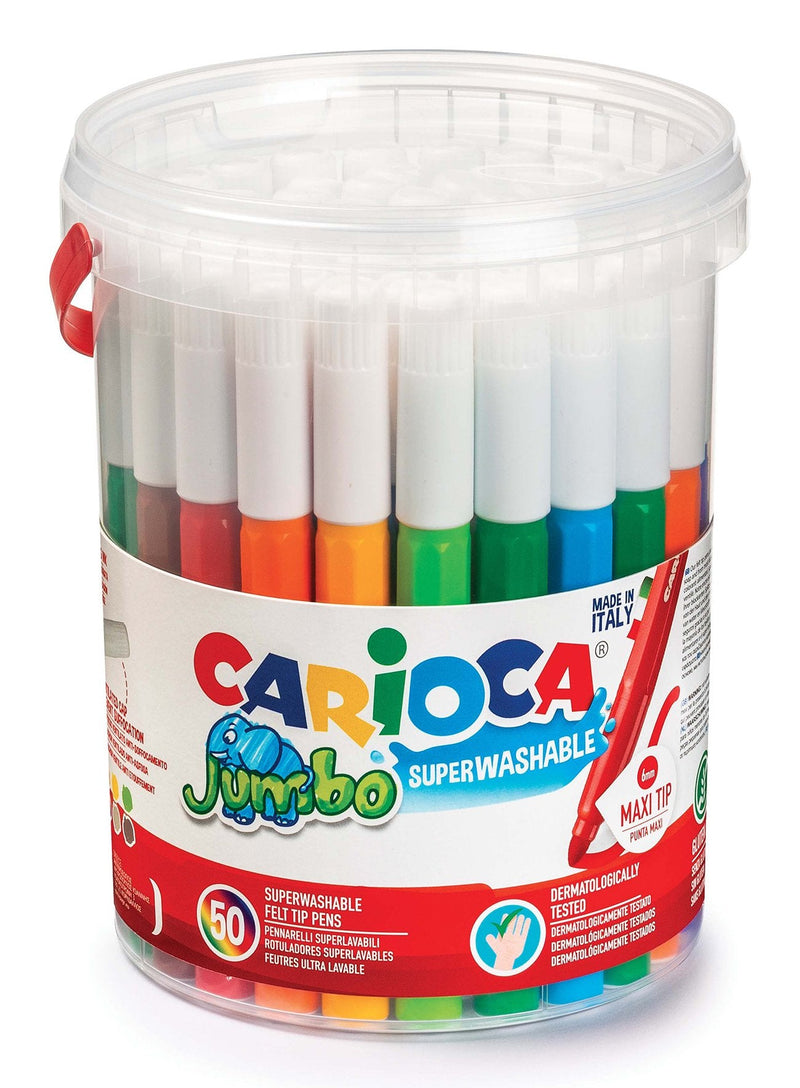 Carioca Jumbo Pack 50 Markers - Body Octogonal Maxi - Ink Superlavable - Punta Maxi 6MM Bloqueada - Cover