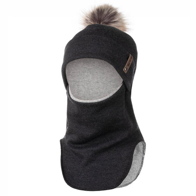 Dark Grey Merino Wool Pom-Pom Balaclava