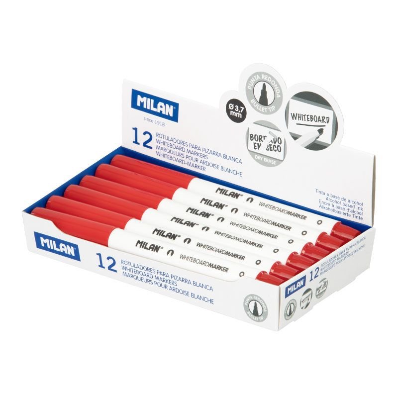 Milan Box Of 12 Markers Rojos Ø3,7MM Whiteboard White