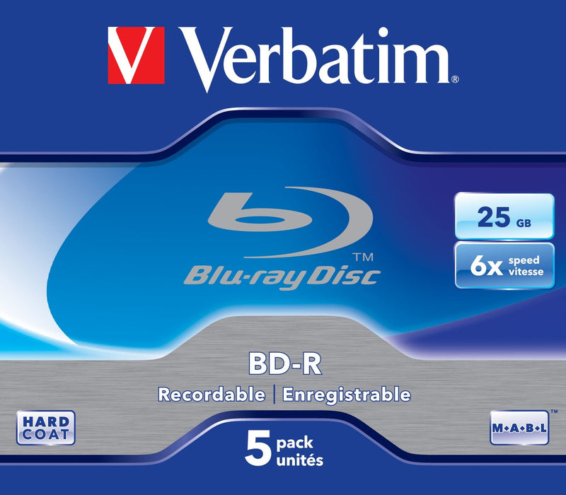 Verbatim Bd-r 5 Pack Jewel Case 43715,CAJA 5 Units Speed 6X, Cap. 25GB