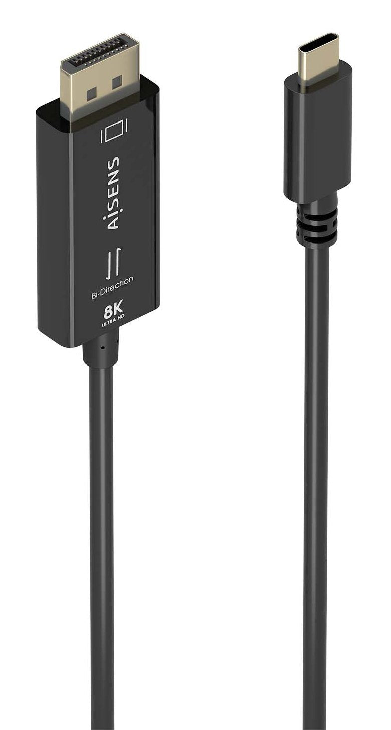 Aisens Cable Converter Bidireccional USB-C a DisplayPort 8K@60HZ, USB-C/M-dp/M, Black 1.8M