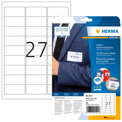 Herma Labels Textiles Nombre A4 63,5X29,6MM White 540UD. — image 1