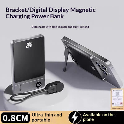 Ultra-thin Wireless Magnetic Fast Charger With 15W Power Bank Dual Pop-up Display And 3C Certification