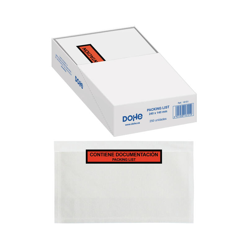 Dohe Box Of 250 Sobres Autoadhesivos Packing List - Dimensions 240 X140MM
