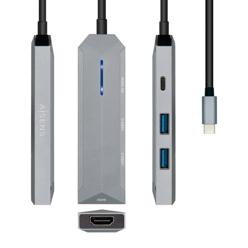 Aisens USB-C Dock 4 1 - USB-C a 1x HDMI - 2x USB - 1XPD - 15CM - Grey