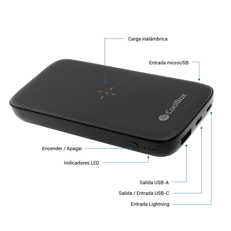 Coolbox Battery External Laptop Power Bank Qi 10000MAH Black