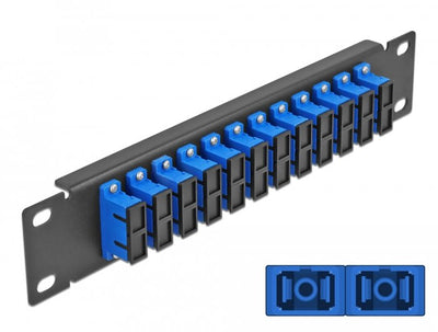 Delock 66771 Panel Connection Fibre Optic 10 12 Ports Sc Duplex Blue 1U Black — image 1