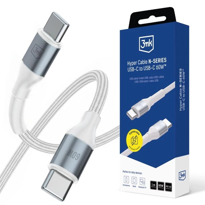 3MK Cable Hyper N-series C To C 1M PD 3.0 Qc 3.0 20V 3A 60W White