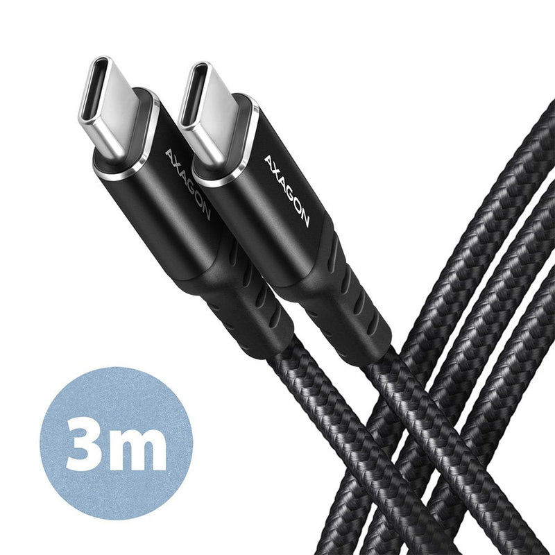 Axagon Cable HCM-CM30AB USB-C Zu USB-C 2.0, 3M, Pd 60W, 3A, Geflochten - Black