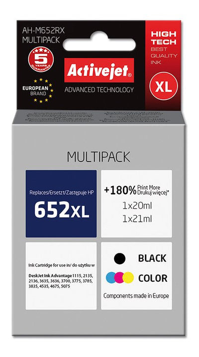 Activejet Ink Ah-M652RX (reemplazo HP 652 F6V25 / F6V24 - Premium - 1 X 20ML 1 X 21ML - Colour Black — image 1