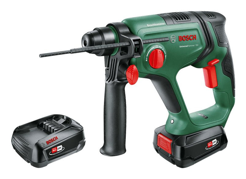 Bosch Drill Percutor Wireless Universalhammer 18V Green/Black 2X Battery Li-ion 2,5AH, Case Power For All Alli