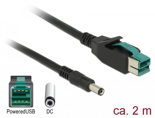 Delock 85498 Cable Poweredusb Male 12V DC 5,5 X 2,1MM, Male 2M Printers And Terminals Point Of Sale — image 1
