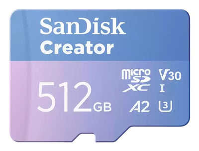 SanDisk Creator Memory Card Flash Adapter Microsdxc a SD Included 512GB A2 / Video Class V30 / Uhs-i U3 Micros — image 1