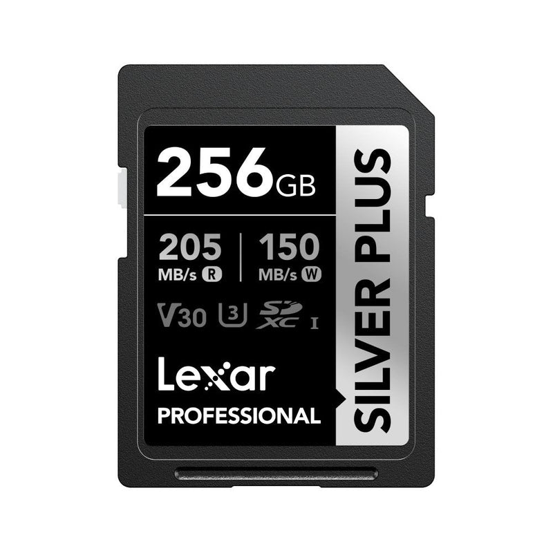 Lexar 256GB Profesional Plata Plus Sdxc Uhs-i Tarjetas, Hasta 205MB/S Read 150MB/S Write C10 V30 U3