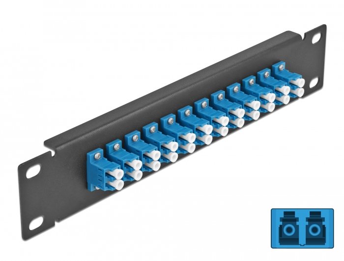 Delock 10 Patch Panel Fibre Optic 12 Ports Lc Duplex Blue 1 U Black