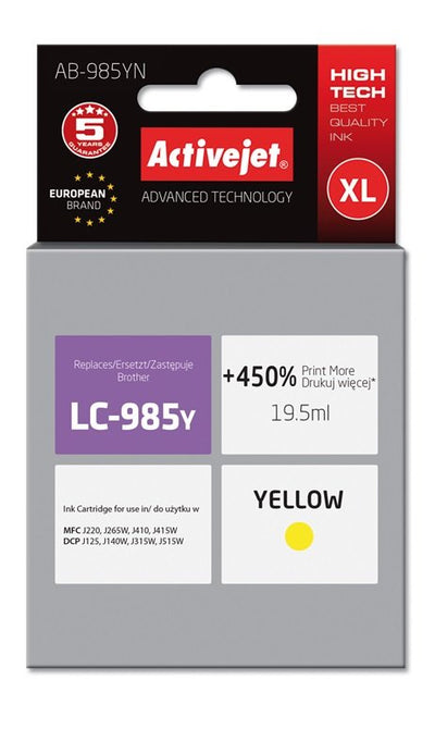Activejet Ink AB-985YN (reemplazo Brother LC985Y - Supreme - 19 5ML - Yellow — image 1