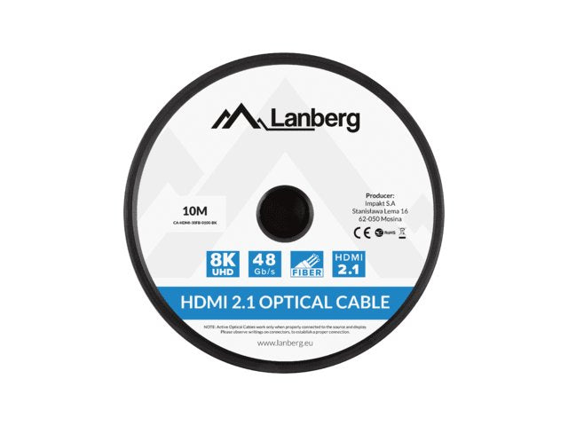 Lanberg HDMI Cable Aoc V2.1M/M Optico Activo 8K60HZ 10M Black
